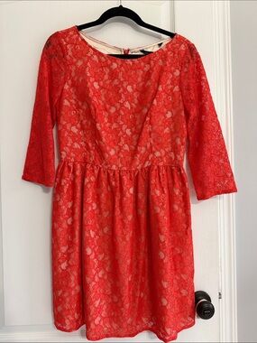 French Connection Red Lace Fit-and-Flare Dress